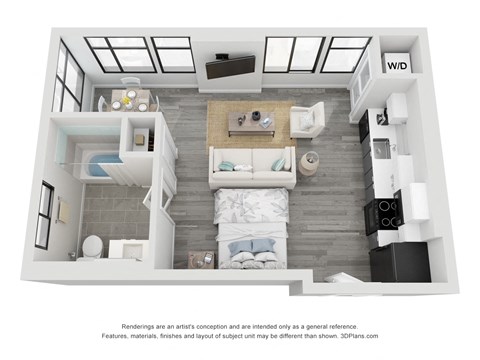 Floor plan for studio, 1 bath, 482 sqft